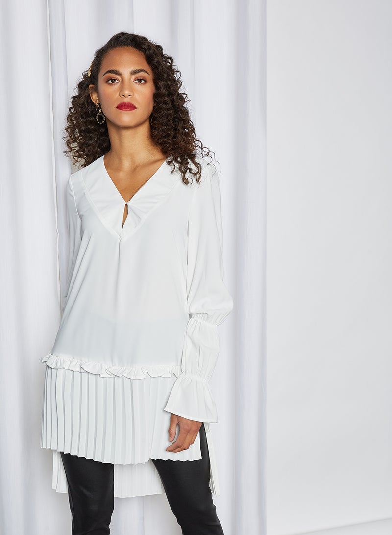 Pleated High-Low Blouse White - v1611041617/N41215589V_1