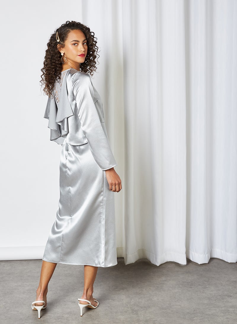 SIVVI for HANIYA - Lace Panel Detail Dress Silver - Image 1