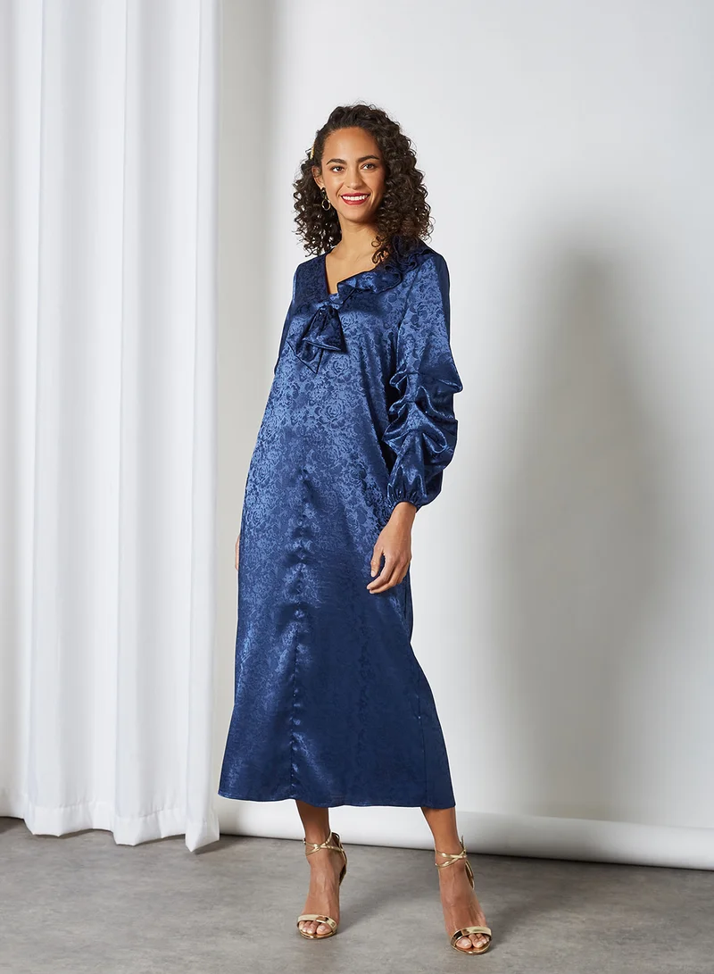SIVVI for HANIYA Jacquard Frill Detail Dress Blue