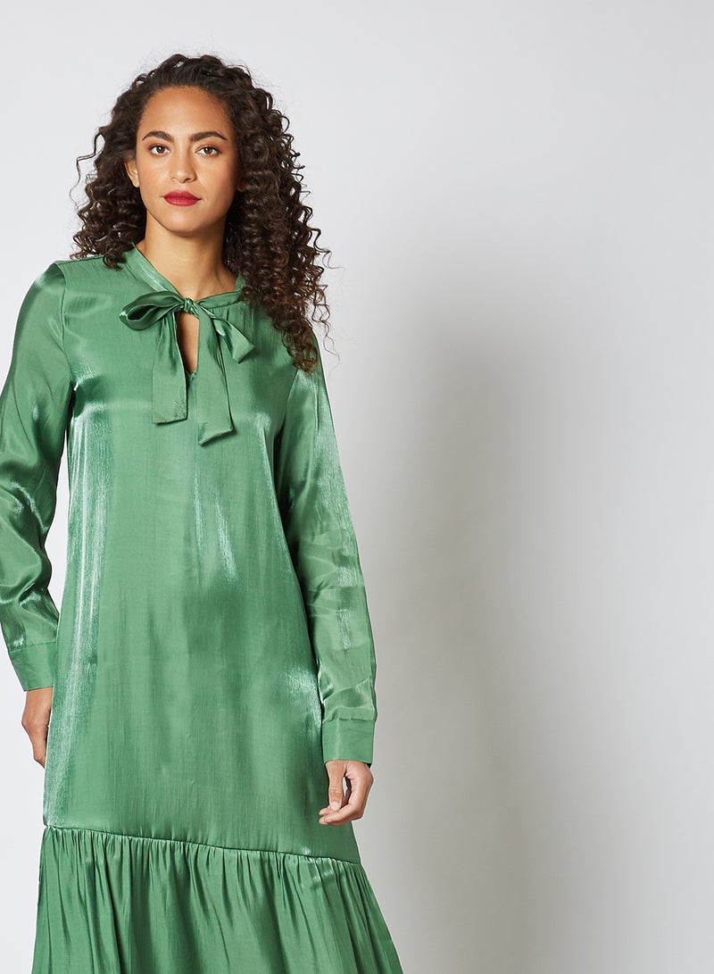 SIVVI for HANIYA Satin Tie-Up Neck Midi Dress Green  - Image 1