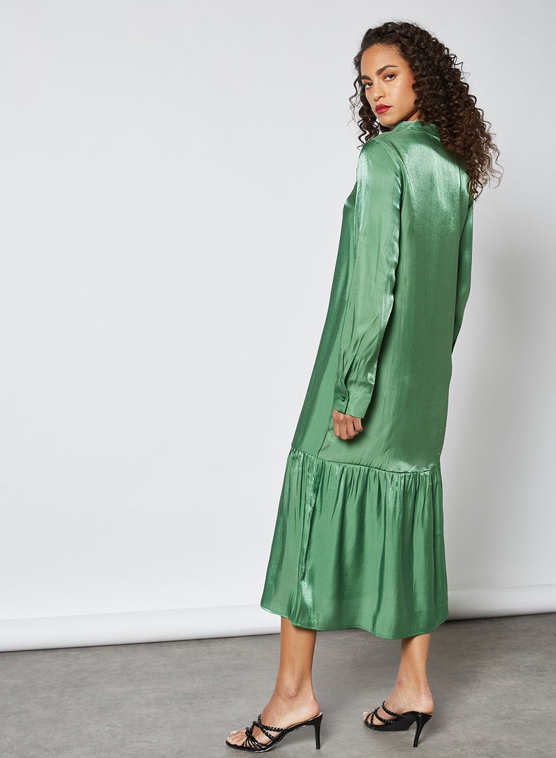 SIVVI for HANIYA Satin Tie-Up Neck Midi Dress Green  - Image 2