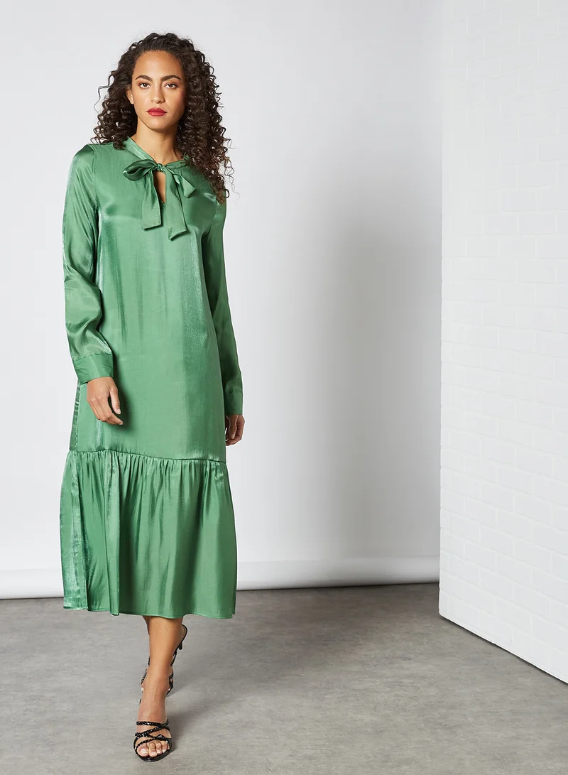 SIVVI for HANIYA Satin Tie-Up Neck Midi Dress Green
