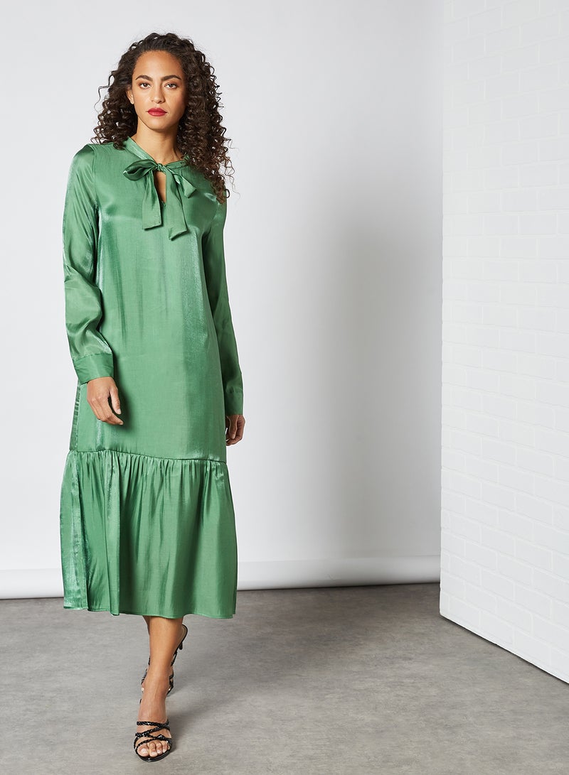 SIVVI for HANIYA Satin Tie-Up Neck Midi Dress Green  - Image 3