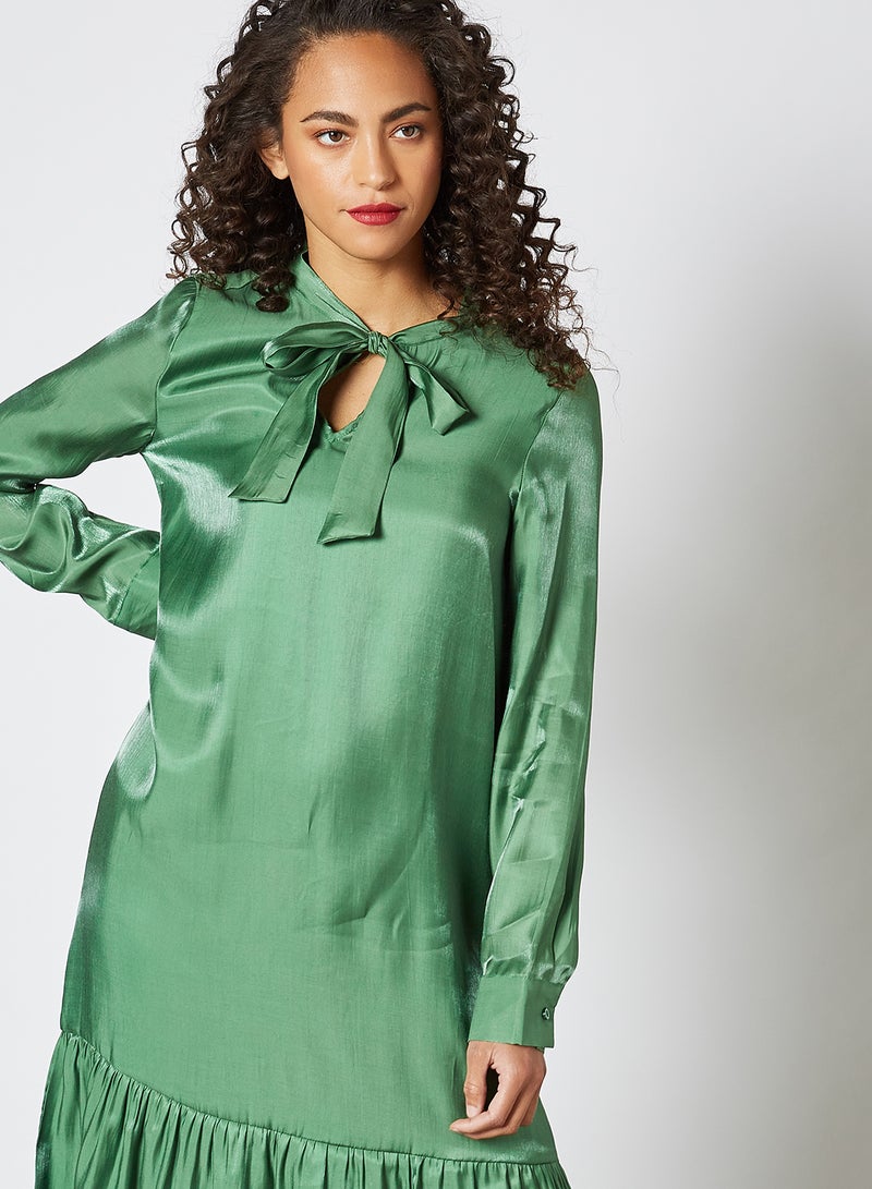 SIVVI for HANIYA Satin Tie-Up Neck Midi Dress Green  - Image 4