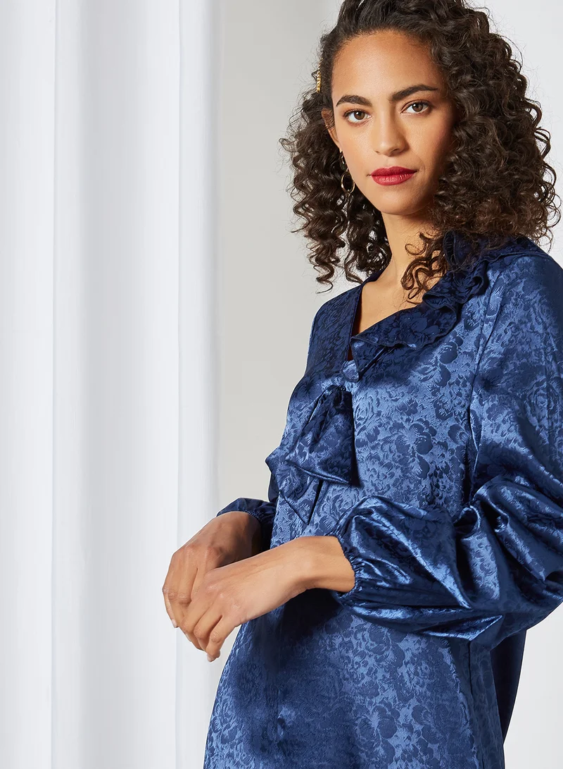 SIVVI for HANIYA Jacquard Frill Detail Dress Blue