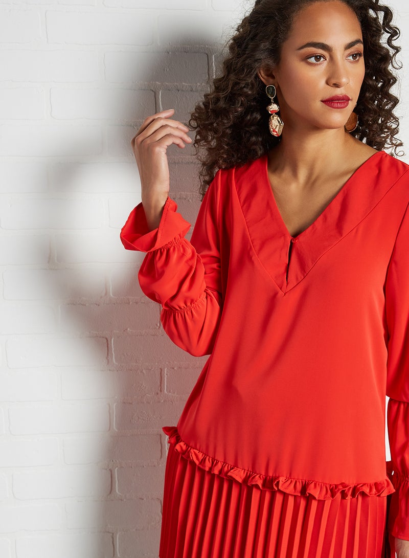 SIVVI for HANIYA Pleated High-Low Blouse Red  - Image 4