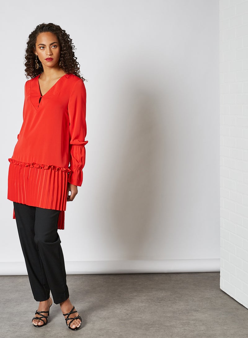 SIVVI for HANIYA Pleated High-Low Blouse Red  - Image 3