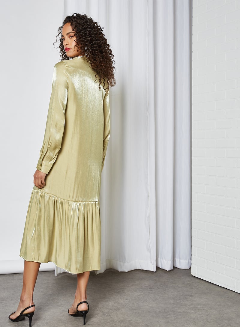 SIVVI for HANIYA - Satin Tie-Up Neck Midi Dress Gold - Image 1