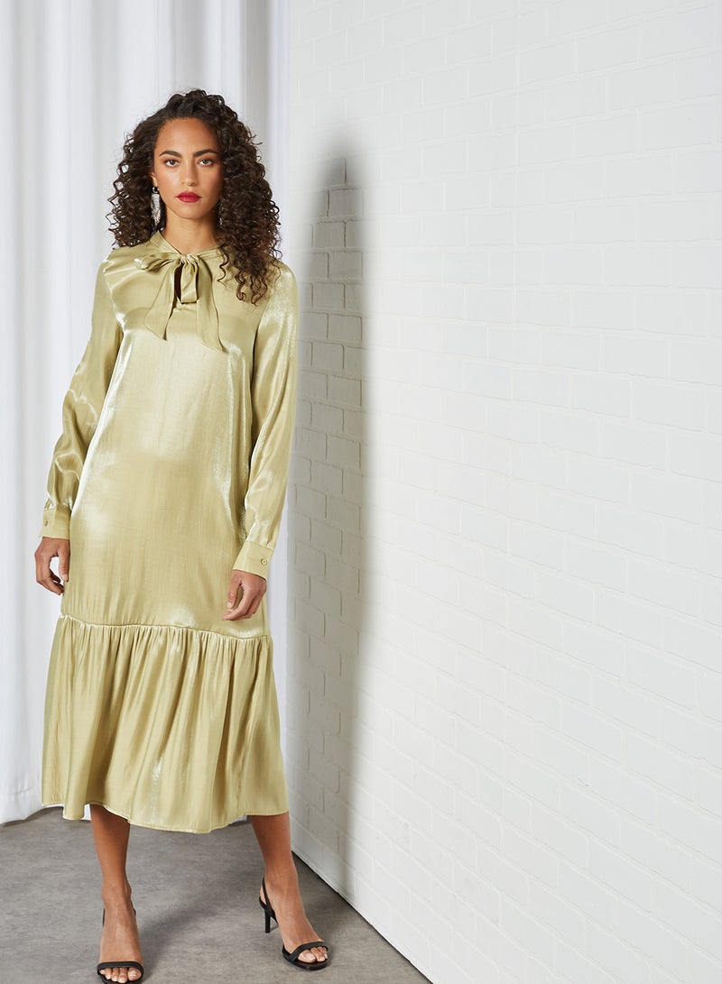 SIVVI for HANIYA - Satin Tie-Up Neck Midi Dress Gold - Image 1