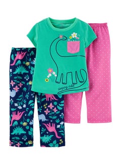 carter's 3-Piece Dinosaur Printed Pyjama Set Green/Pink/Blue  - Image 1