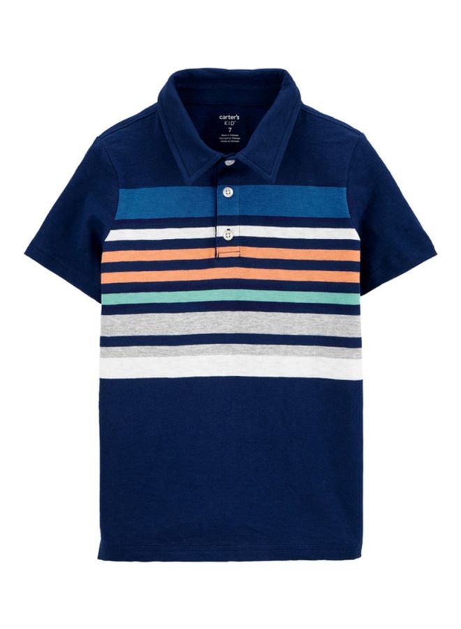 carter's Striped Slub Jersey Polo Blue/Orange/Green  - Image 1