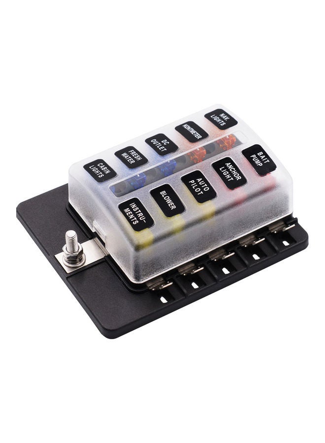 Generic - 10 Way Blade Fuse Box Block With LED Warning Indicator Waterproof Cover For Car Boat RV DC 12-32 - Image 1
