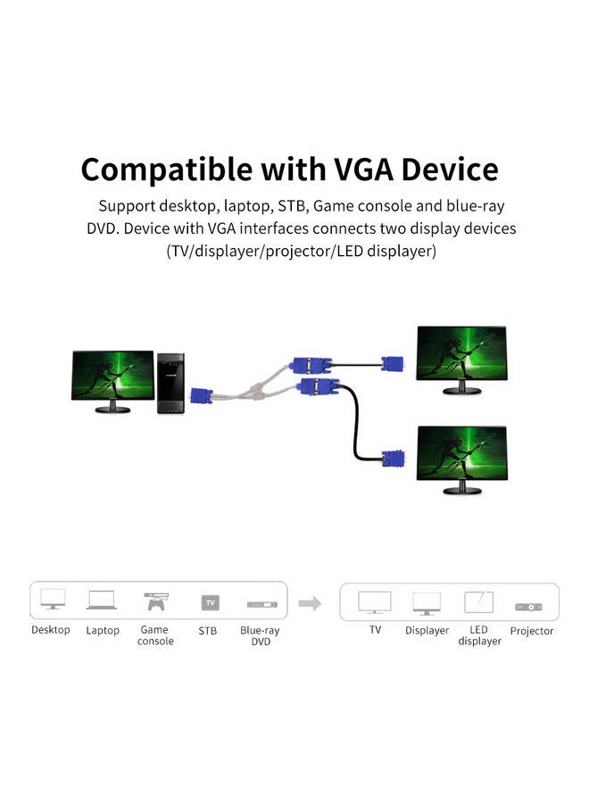 VGA 1 Male To VGA 2 Female Cable Blue/White  - Image 4