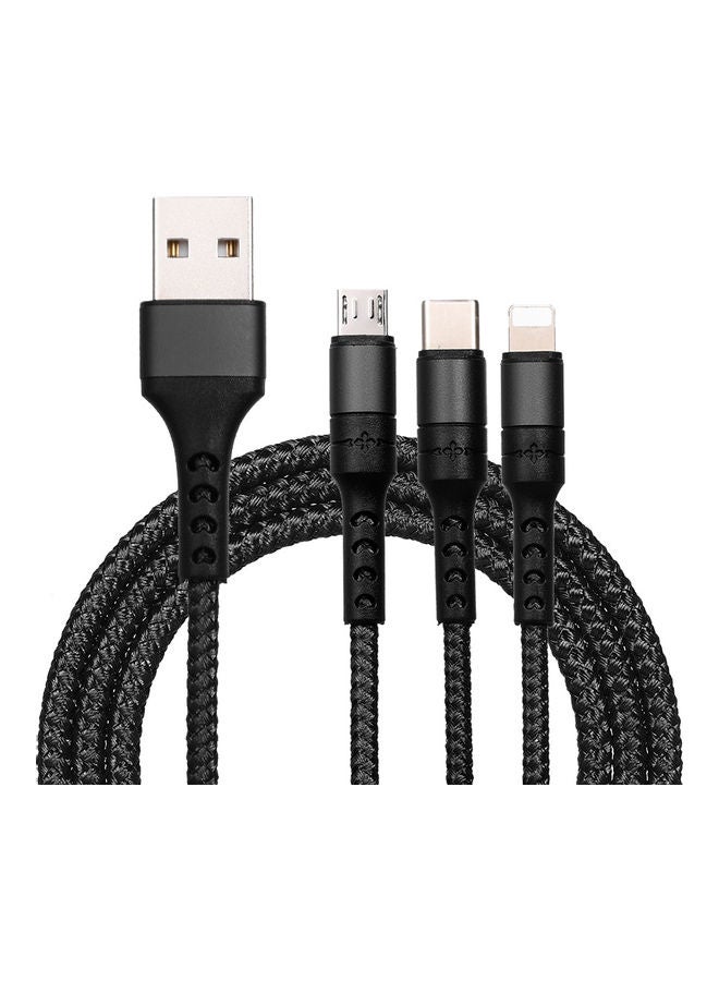 كابل شحن 3 في 1 بمنفذ مايكرو USB أسود - Image 1