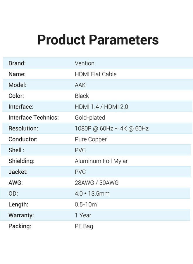 فينشن كابل HDMI مسطح أسود  - Image 3