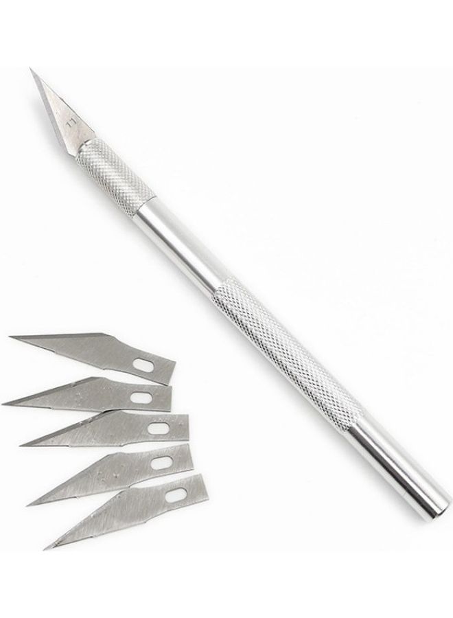 Generic Precision PCB Repair Knife Art Wood Carving Tool With 5 Piece Spare Blade Silver  - Image 1