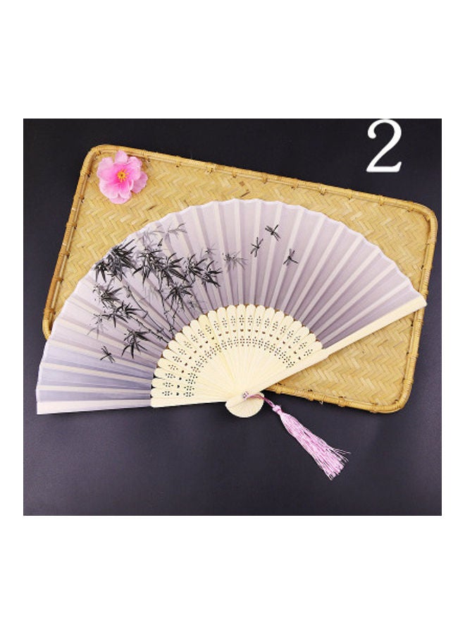 بيوينتي مروحة كلاسيكية بتصميم قابل للطي من الحرير أرجواني/بيج/أسود - Image 1