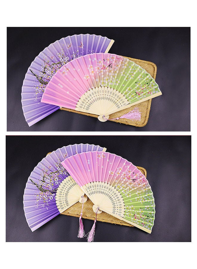 Beauenty Classical Folding Silk Fan Pink/Beige/Green - Image 2