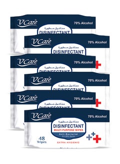 VCare Disinfectant Multipurpose Antibacterial Wipes 48 Pieces Pack of 6  - Image 1