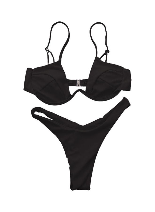 2-Piece Solid Underwired Bikini Set Black