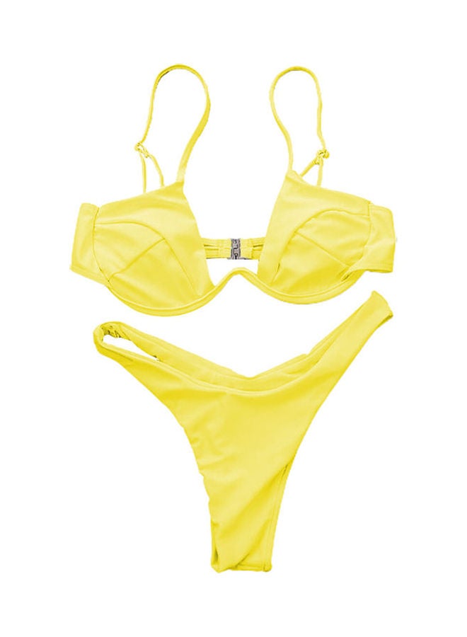 طقم بيكيني سادة بسلك داخلي 2 قطعة أصفر