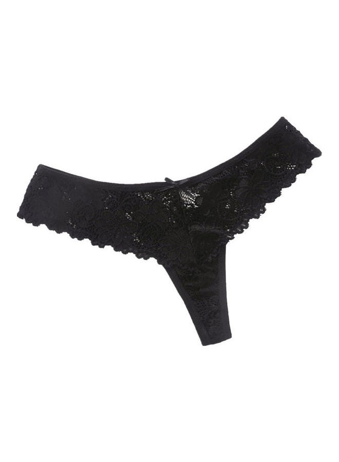 Solid Lace Detail G-String Black  - Image 1