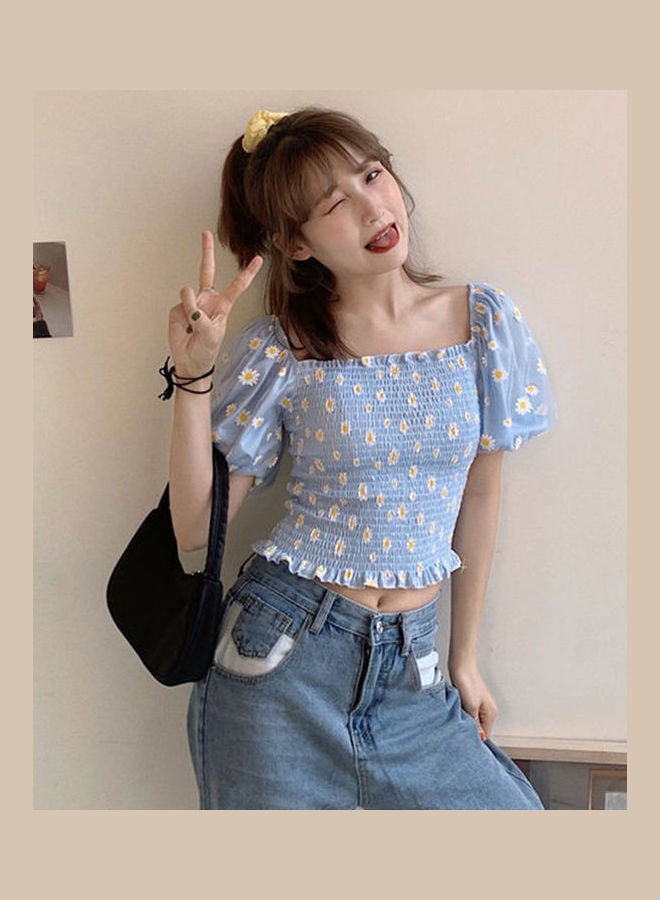 Printed Crop Top Blue - Image 2