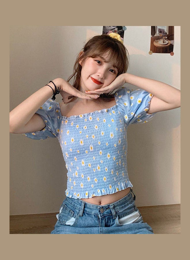 Printed Crop Top Blue - Image 3
