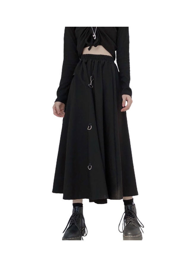 High Waist Hanging Buckle Detail Long Skirt Black  - Image 1