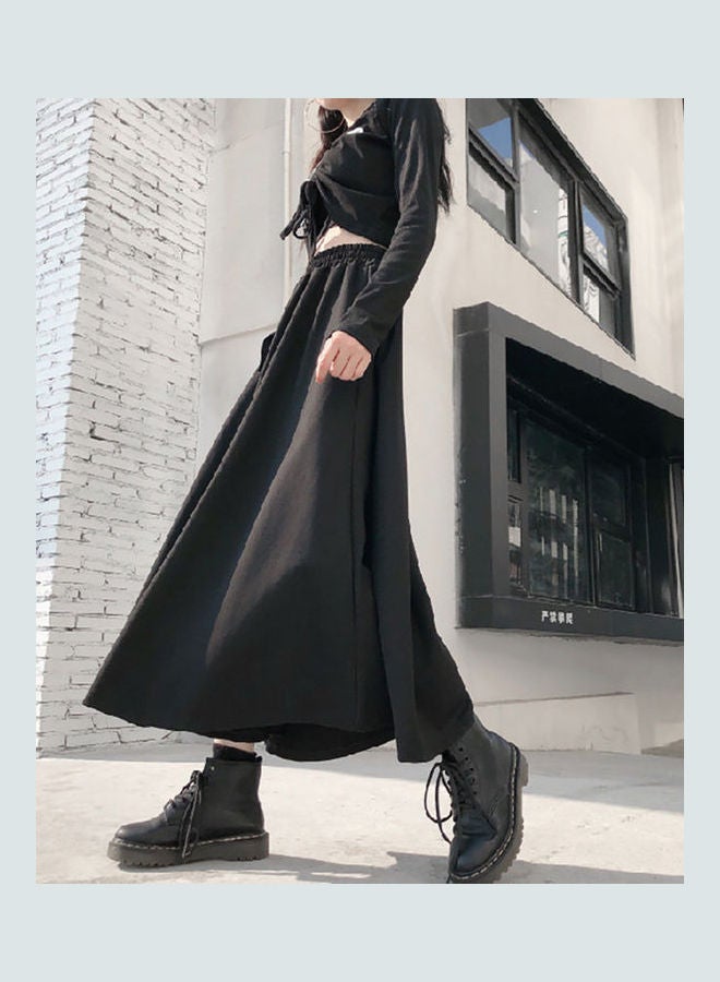 High Waist Hanging Buckle Detail Long Skirt Black  - Image 4