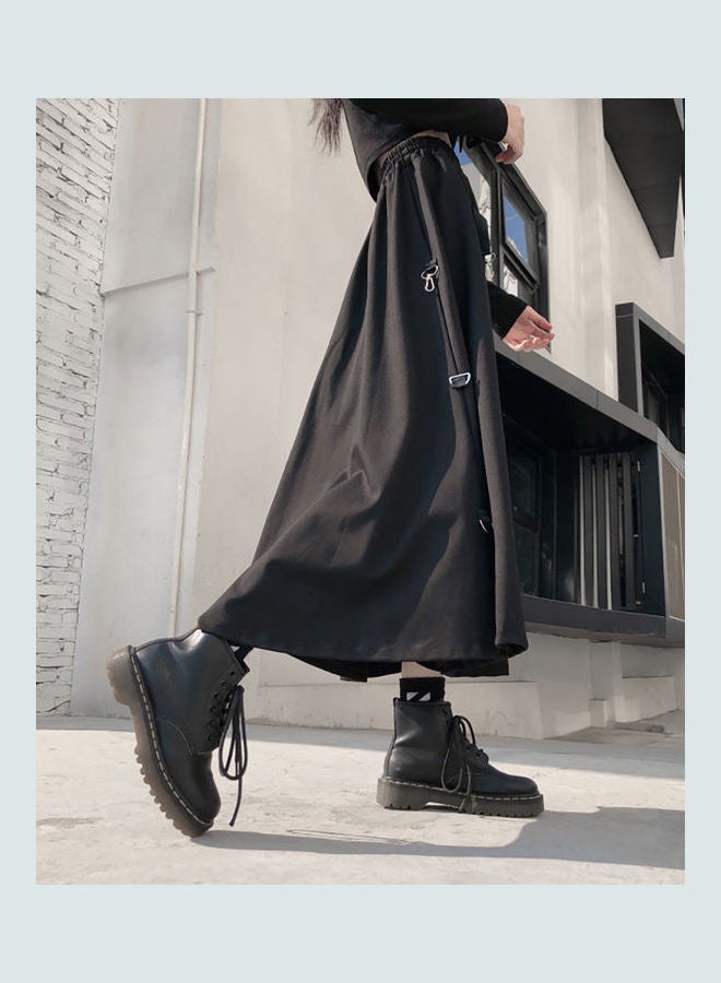 High Waist Hanging Buckle Detail Long Skirt Black  - Image 5