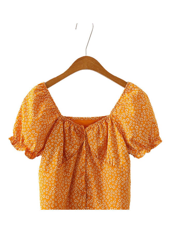 Women Ruffled Slim Fit Short Crop Top Yellow/White  - Image 1