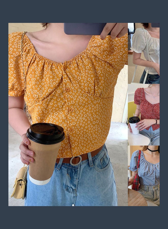 Women Ruffled Slim Fit Short Crop Top Yellow/White  - Image 2