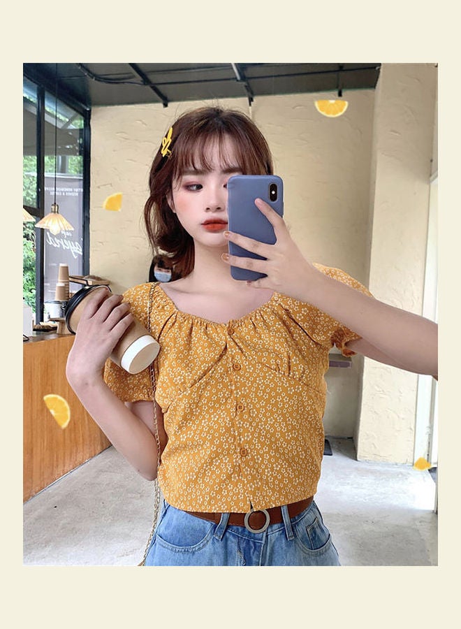 Women Ruffled Slim Fit Short Crop Top Yellow/White  - Image 4