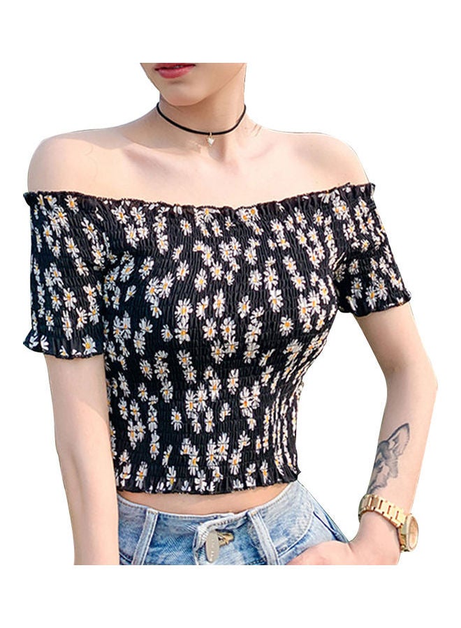 Women Off Shoulder Short Sleeve Crop Top Multicolour - Image 1