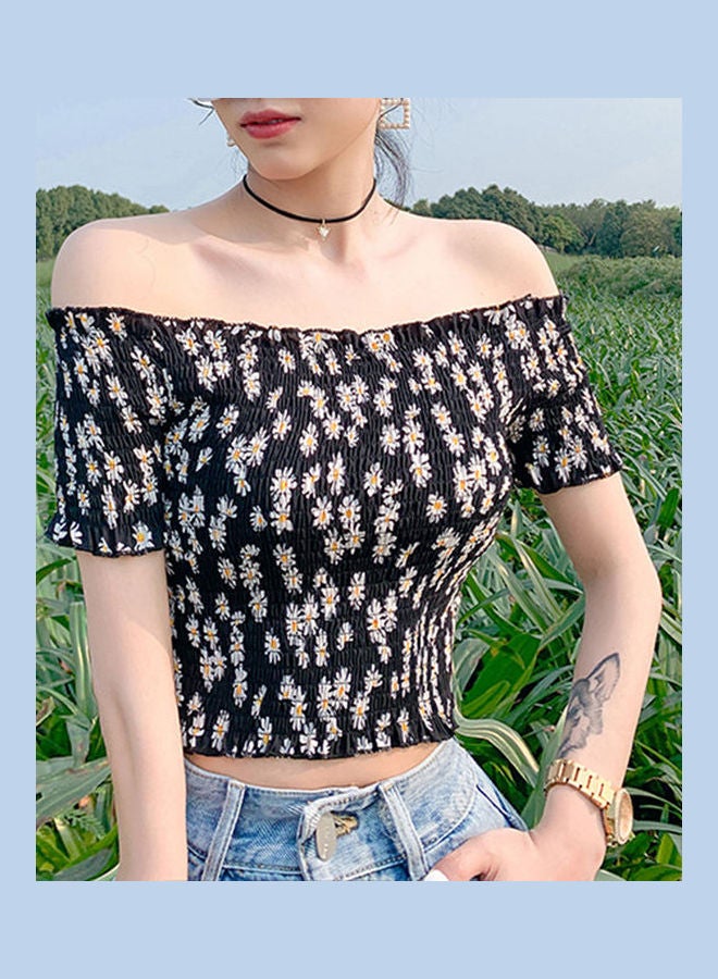 Women Off Shoulder Short Sleeve Crop Top Multicolour - Image 5