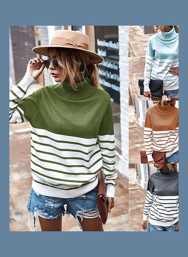 سترة محبوكة مخططة أزرق سماوي/أبيض - Image 3