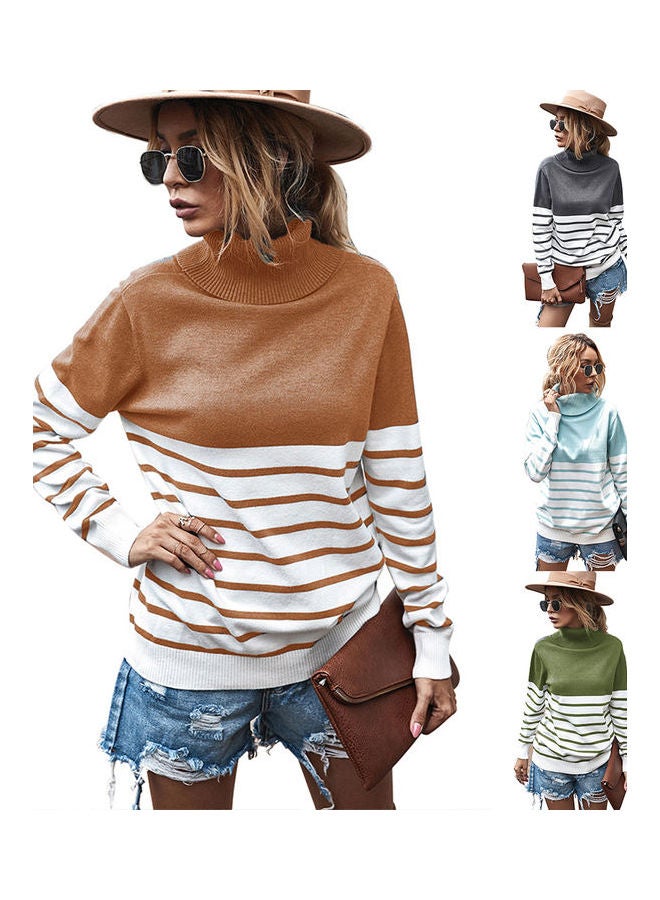 سترة محبوكة مخططة أزرق سماوي/أبيض - Image 5