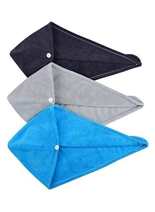 HOPESHINE 3-Piece Ultra Absorbent Twist Hair Drying Bath Towel Set Black/Grey/Blue 9.7inch