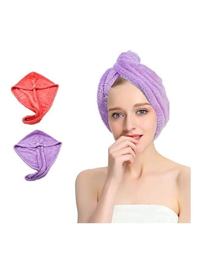 AuroTrends - 2-Piece Quick Dry Hair Towel Wrap Set Purple/Red 8.3inch - Image 1