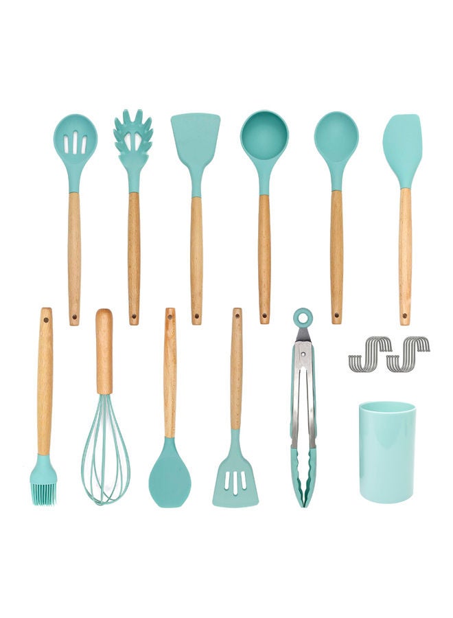 11-Piece Silicone Cooking Utensil Set Blue/Brown 35 x 11 x 11cm - Image 1