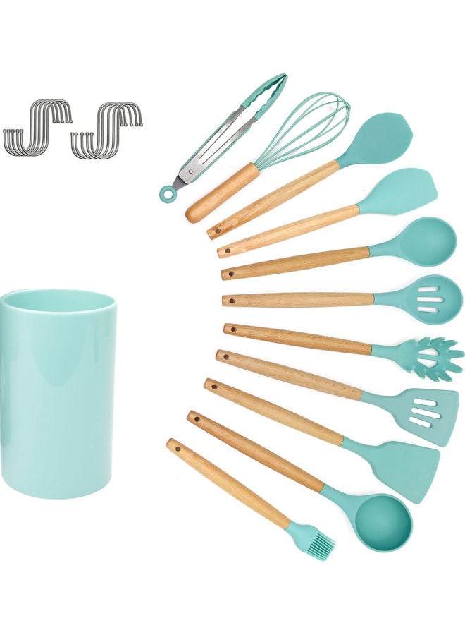 11-Piece Silicone Cooking Utensil Set Blue/Brown 35 x 11 x 11cm - Image 2