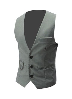 Sleeveless Button Pocket Blazer Suit Waistcoat Light Grey