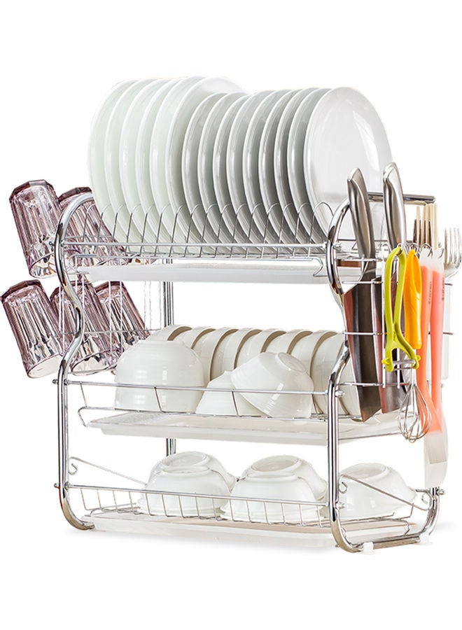 3-Tier Dish Drying Rack Silver 46 x 15 x 26.50cm - Image 1