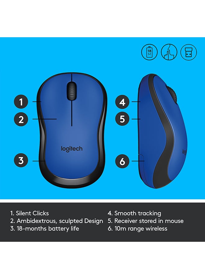 Logitech - M220 Wireless Mouse, Silent Buttons, 2.4 GHz With USB Mini Receiver, 1000 DPI Optical Tracking, 18 Month Battery Life, Ambidextrous PC / Mac / Laptop Blue - Image 1