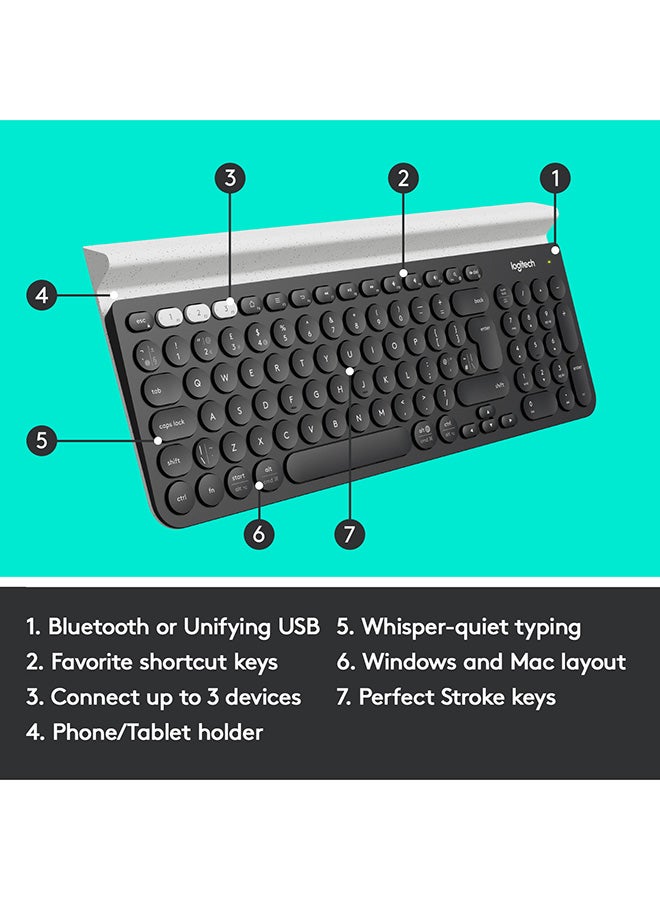 Logitech - K780 Multi-Device Wireless Keyboard 2.4GHz and Bluetooth Black - Image 1