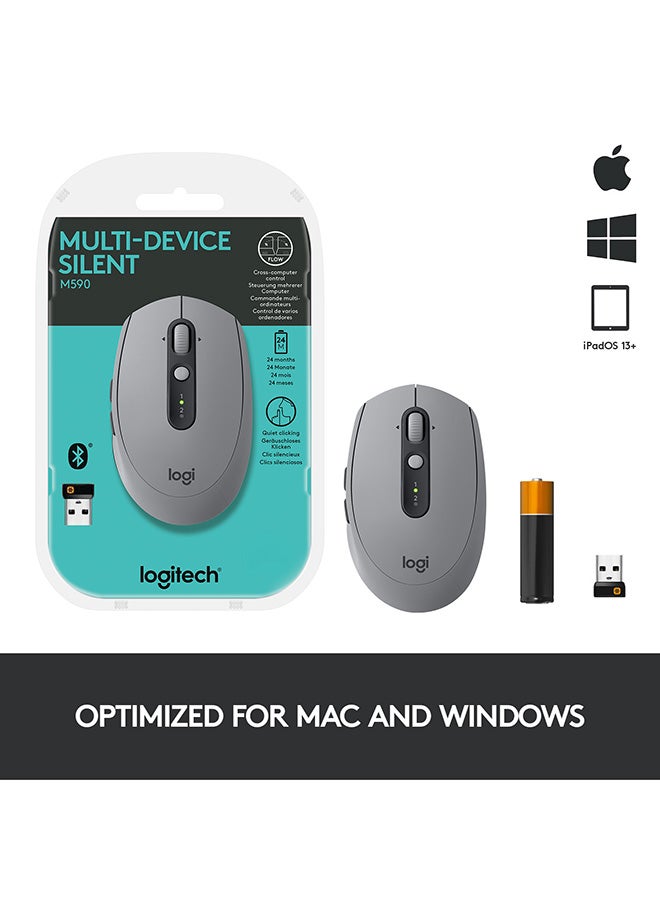 Logitech - M590 Silent Wireless Mouse With USB Unifying Receiver Grey - Image 1