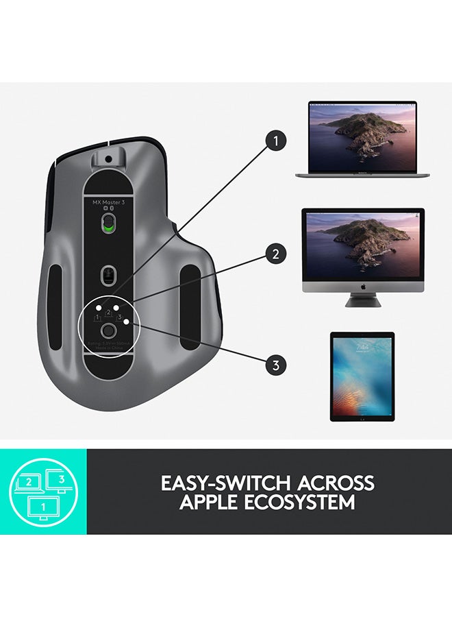 Logitech - 500.0 mAh MX Master 3 – Advanced Wireless Mouse for Mac, Ultrafast Scrolling, Ergonomic Design, 4000 DPI, Customisation, Energy Saving USB-C, Bluetooth, Apple MacBook, iPad Compatible Black/Silver - Image 1