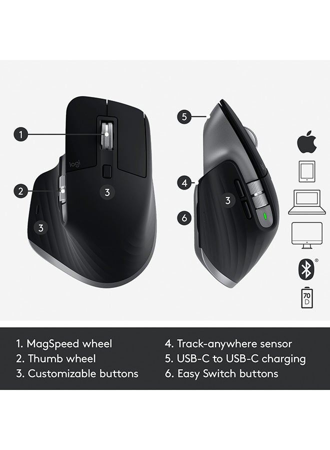 Logitech - 500.0 mAh MX Master 3 – Advanced Wireless Mouse for Mac, Ultrafast Scrolling, Ergonomic Design, 4000 DPI, Customisation, Energy Saving USB-C, Bluetooth, Apple MacBook, iPad Compatible Black/Silver - Image 1