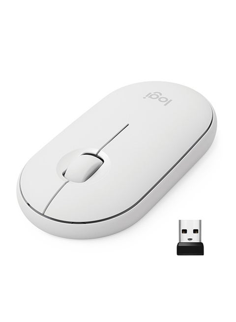 M350 Pebble Wireless Mouse, Bluetooth or 2.4 GHz With USB Mini-Receiver, Silent, Slim Computer Mouse With Quiet Click for Laptop/Notebook/PC/Mac White